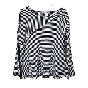 Talbots Cotton Blend Navy Striped Boat Neck Long Sleeve Tunic Size XL